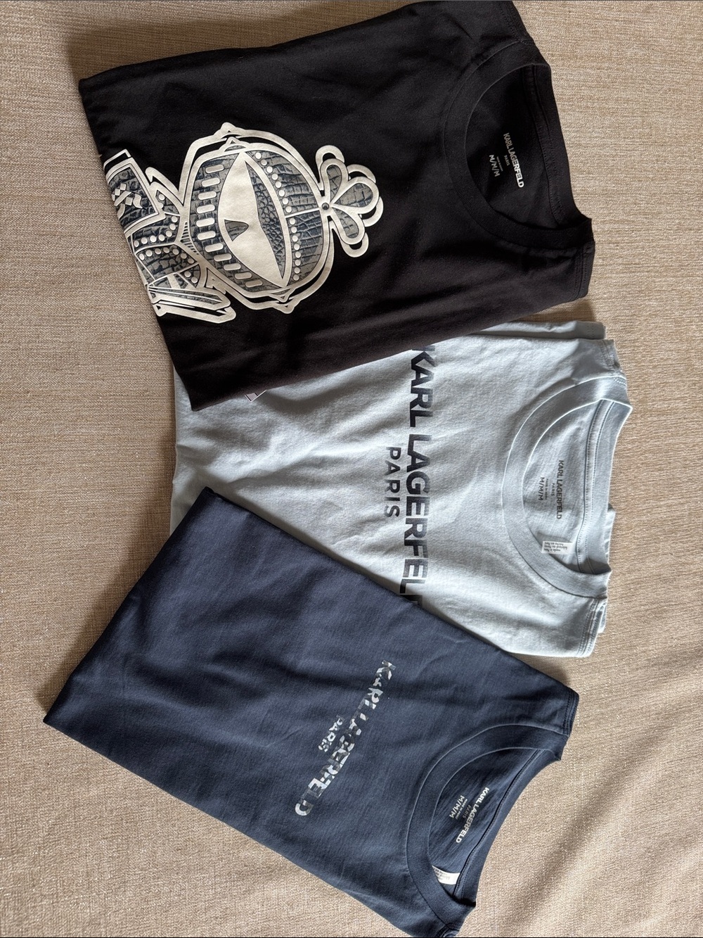 Karl Lagerfeld-NWT’s/Mens M/ Black, Light Blue & Navy Graphic Tee Trio